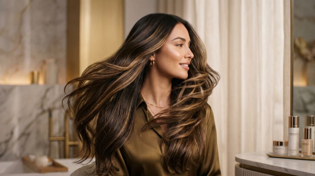 Accueil scène de haircare luxueux montrant